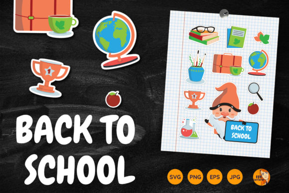 Cartoon Gnome and School Stickers for Crafts & Graphics