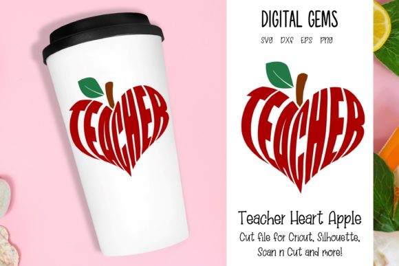 Teacher Heart Apple Graphics for Crafts and Local Business Branding