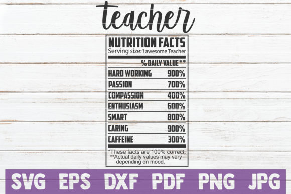 Teacher Nutrition Facts Graphics for Creative Crafts & Branding